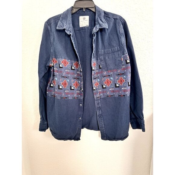 On The Byas Southwestern Button Down Shirt Cotton Blue/Red Long Sleeve Large - Picture 2 of 7